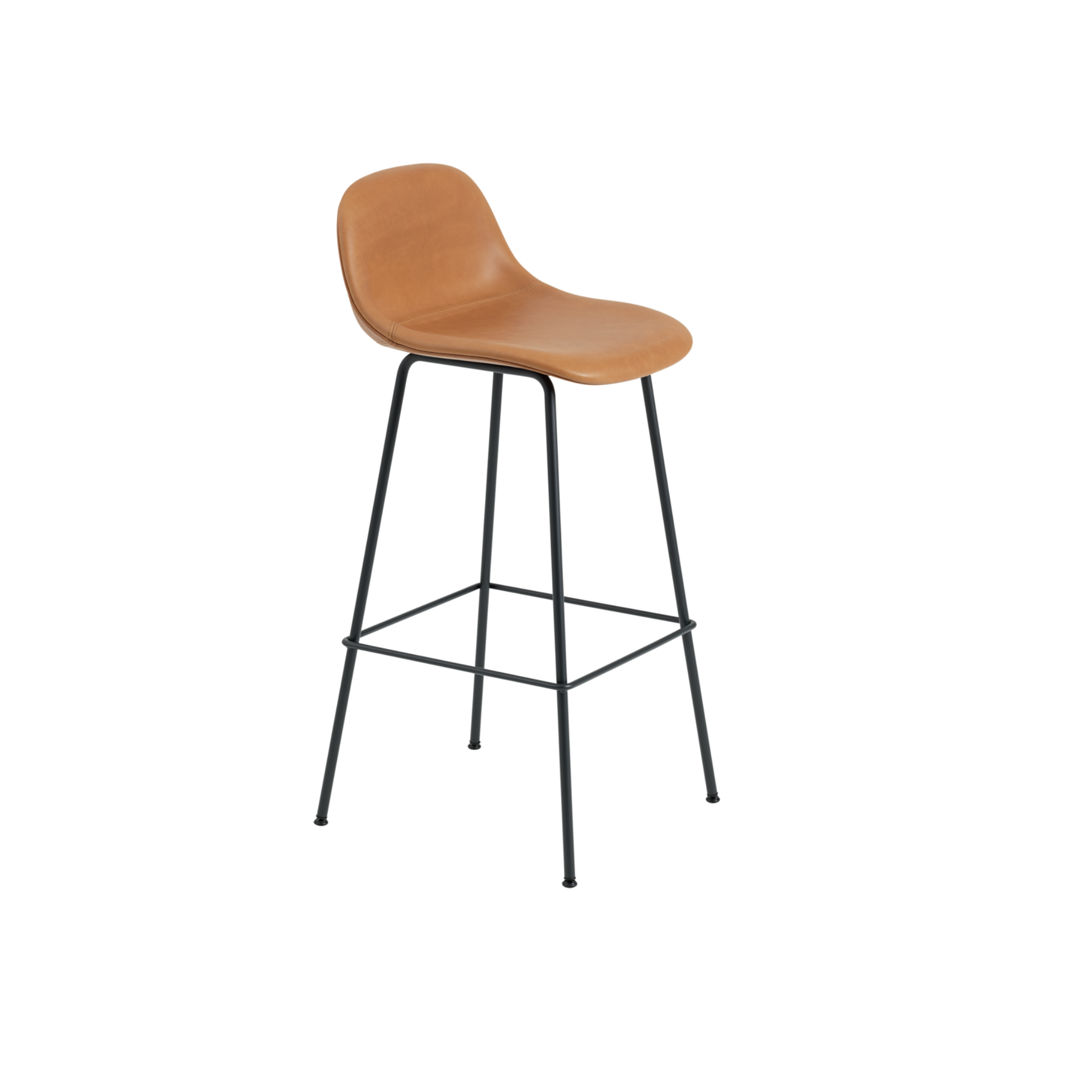 Fiber Bar Stool / Steel Black / Cognac leather