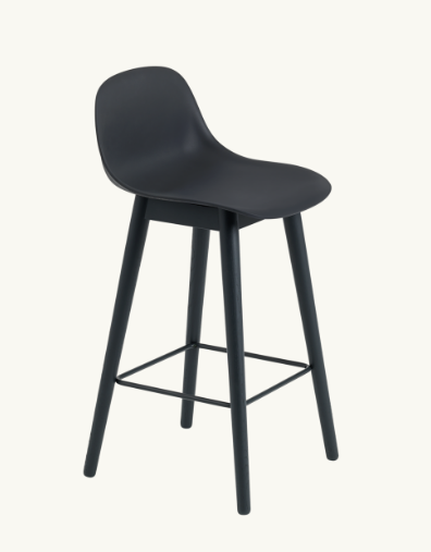 Fiber Counter Stool/ wood base/Black/ Anthracite black/ Recycled Plastic