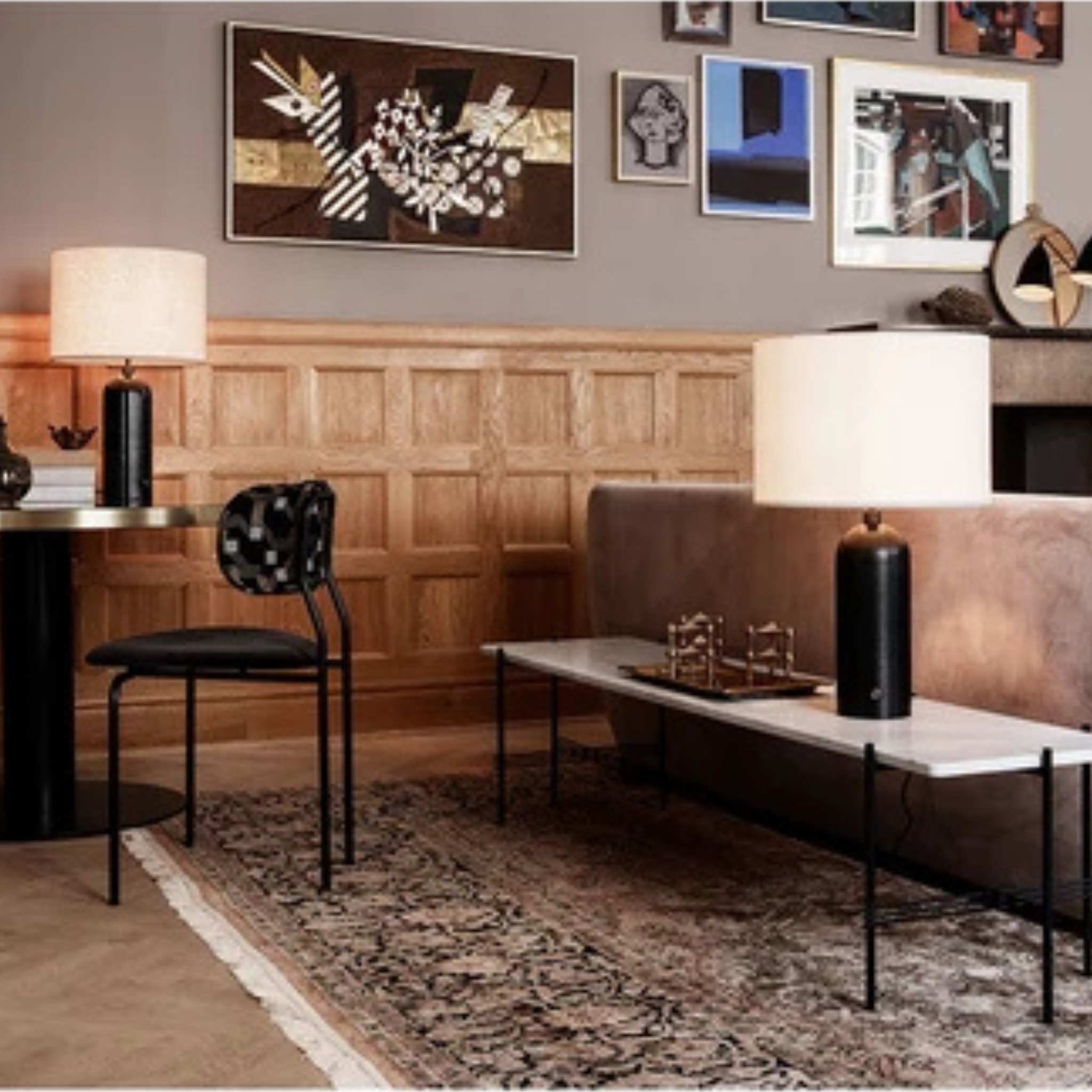 Gravity Table Lamp - Large / Black marble / White shade