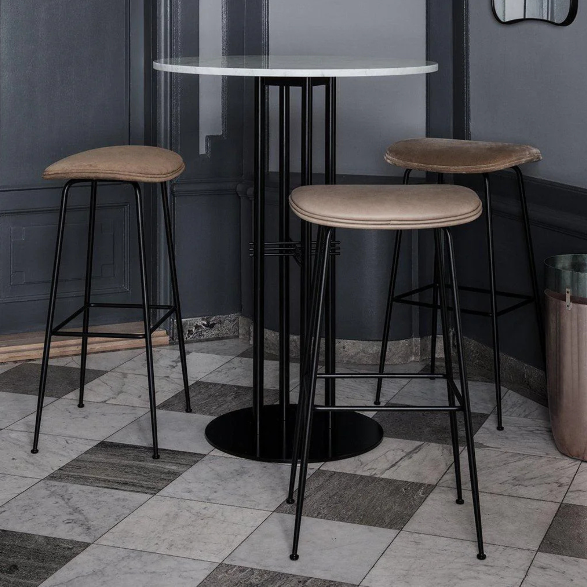 Beetle Counter Stool - Black -Fully Upholstered- Leather Dunes Rust