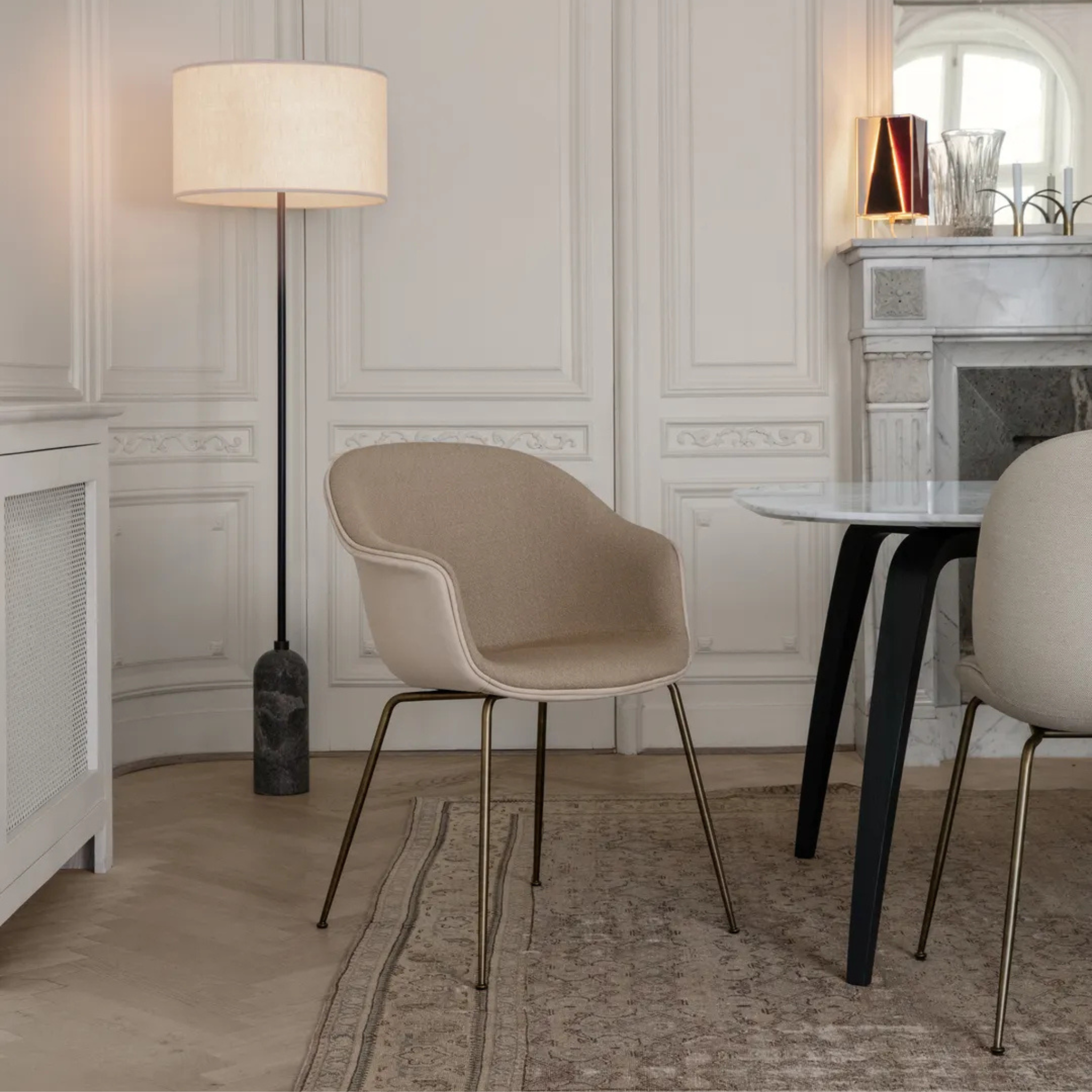 Bat Dining Chair - Front upholstered - Black chrome - New beige - Dedar Sinequanon 008