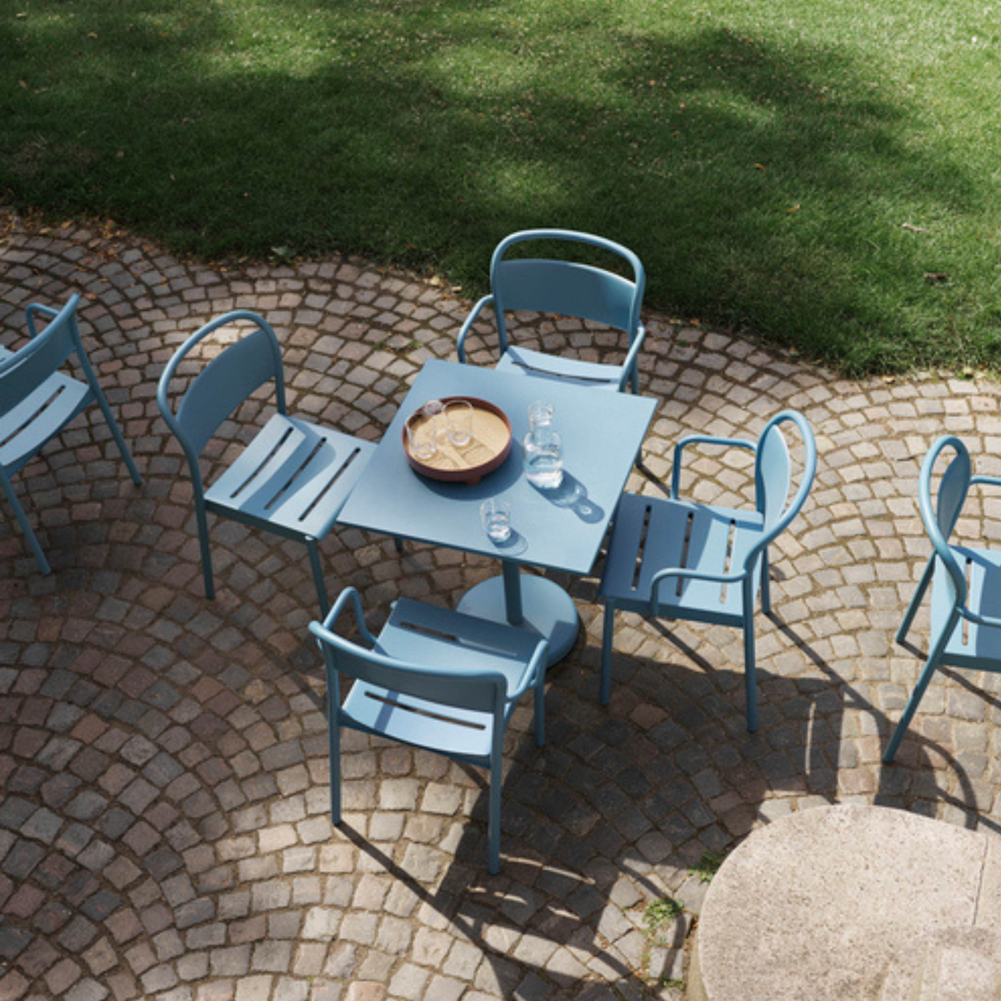 Linear Side Chair/ Pale Blue/ Steel