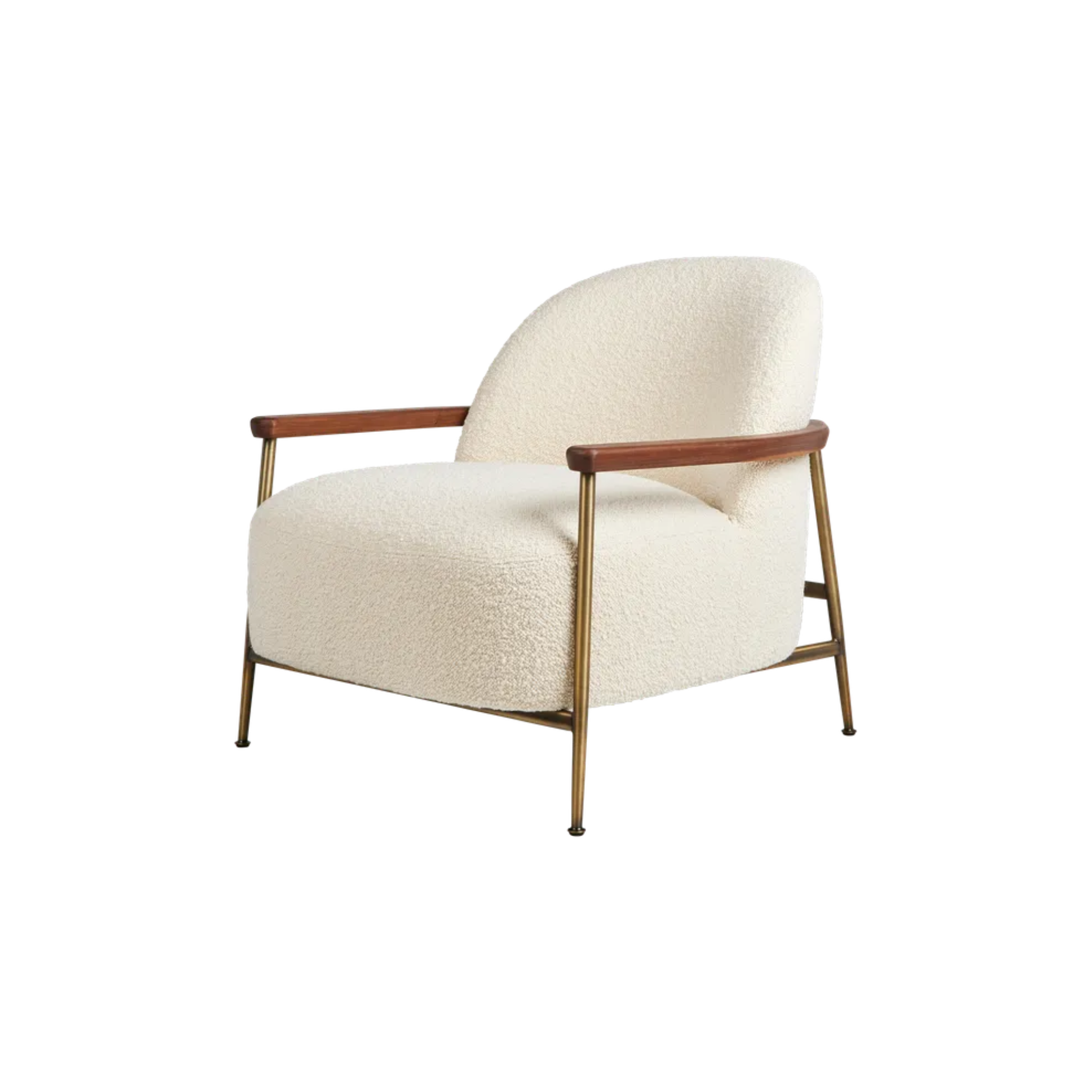 Sejour Lounge Chair with armrests / Antique brass / Walnut / Dora Boucle 2